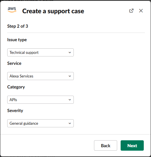 An example showing how to create a support case in the AWS Support App.