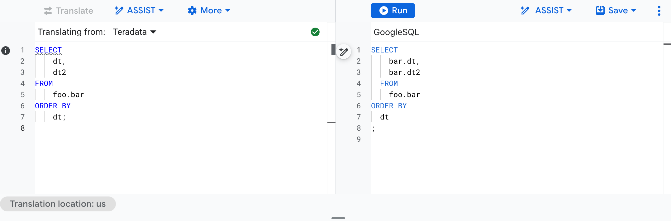 显示已转换为 GoogleSQL 的 Teradata SQL 查询