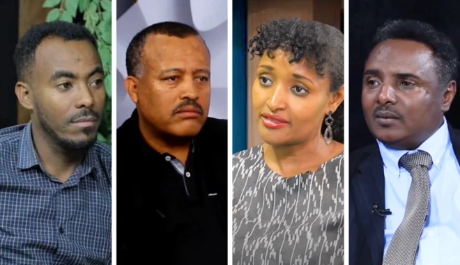 በእስር ላይ የሚገኙት (ከግራ ወደ ቀኝ) ዳዊት በጋሻው፣ ዮሃንስ ቧያለው፣ መስከረም አበራ እና ዶ/ር ወንድወሰን አሰፋ